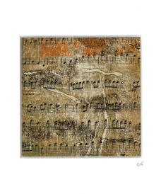 Concert /12, acrylics on music sheet, 12x12, frame 25x25cm